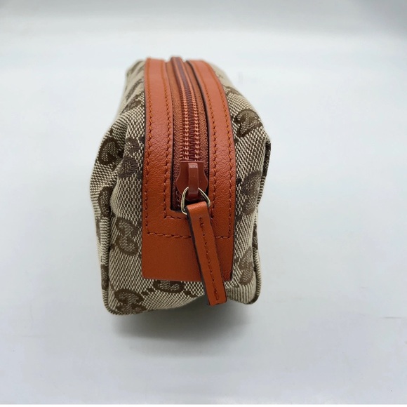 Gucci Tan and Brown Monogram Pouch with Orange Zipper - Picture 5 of 10